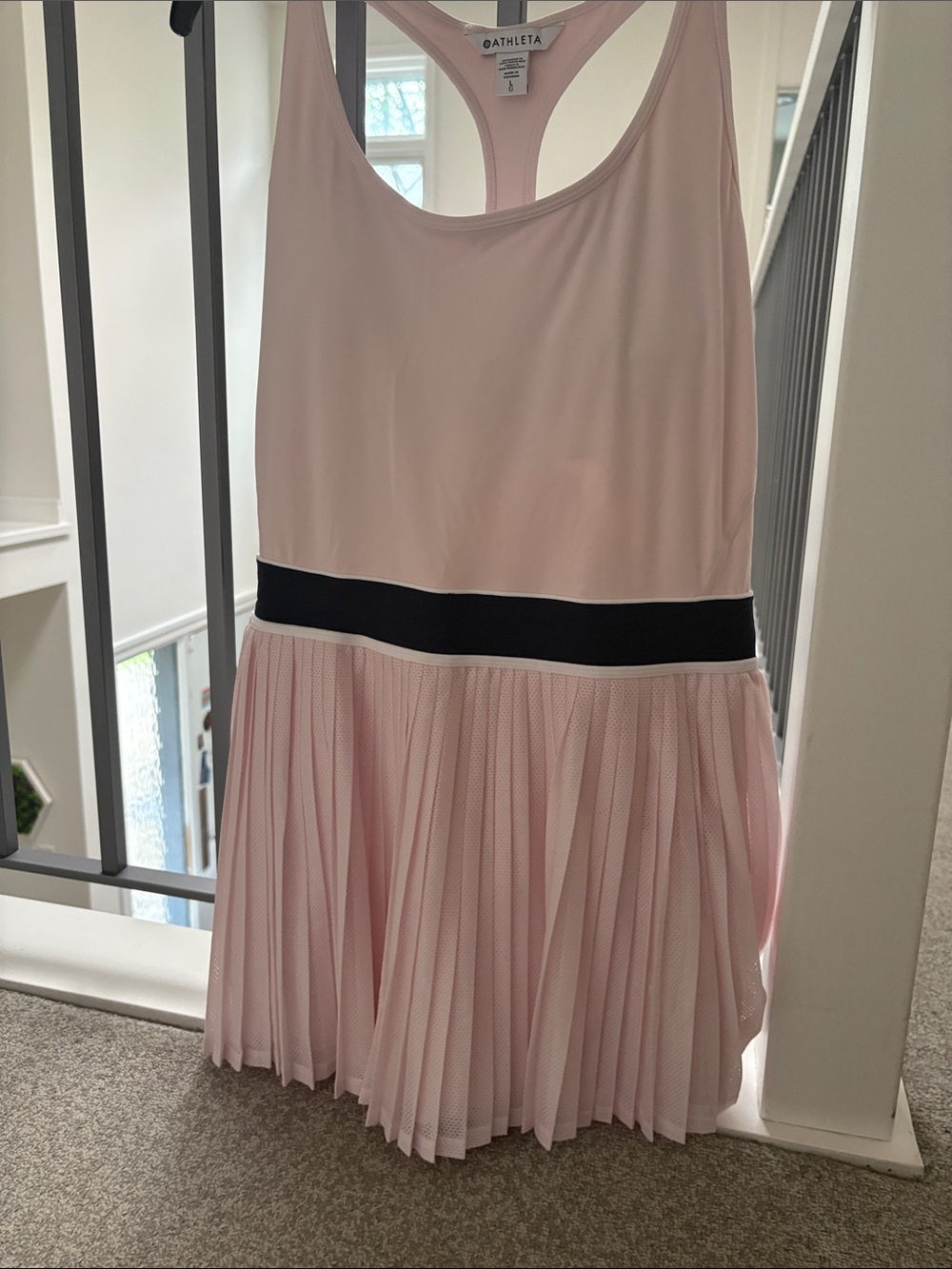 Athleta Pale Pink Racerback Tennis Dress with Black Waistband